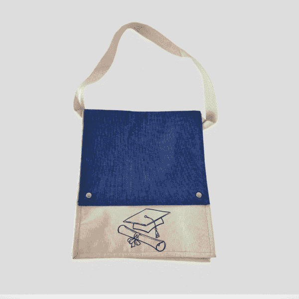 Blue Flap Graduation Cap Jute Sling Bag